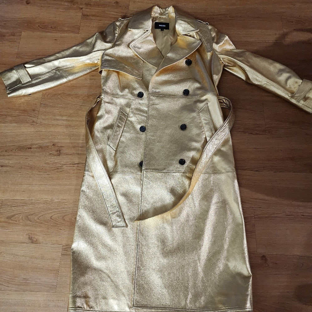 Mackage Gael Belted Metallic leather trench coat, size s/p